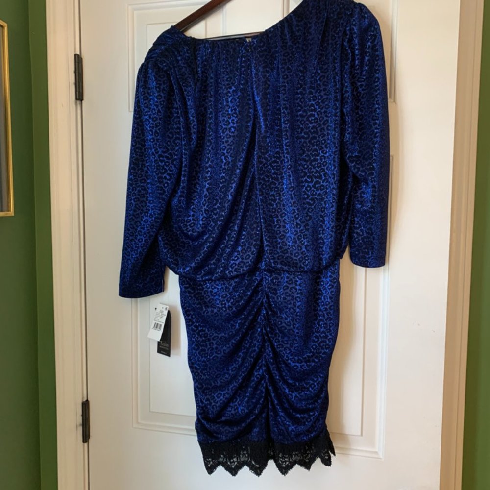 Cobalt long sleeved metallic leopard knit dress